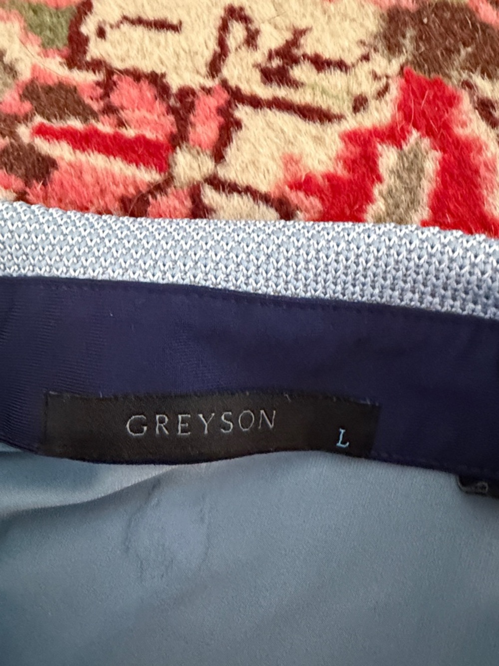 Greyson Navy Geometric Polo with Light Blue Collar - Picture 4 of 11